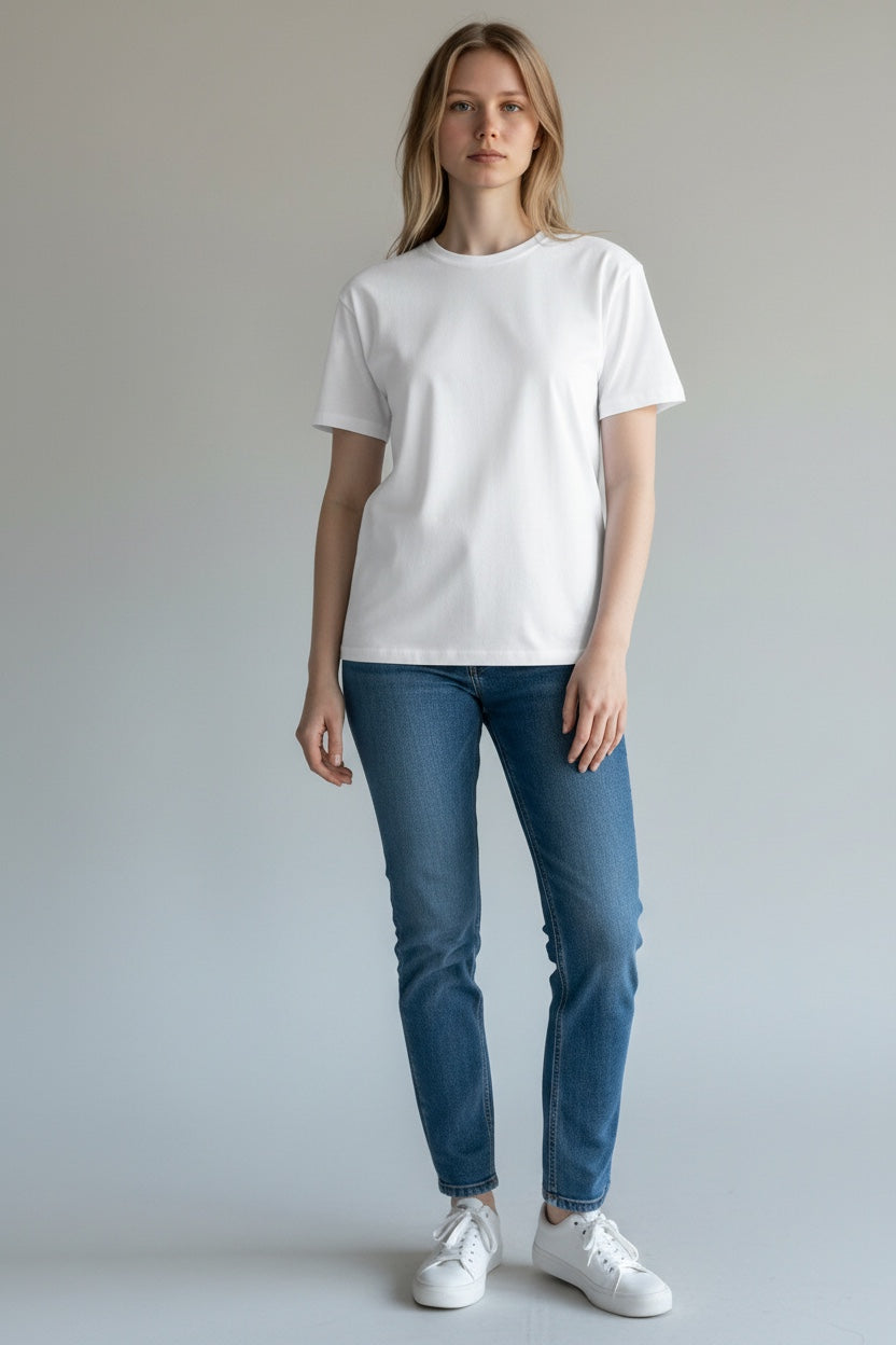 【Esther Wang】2026 EW 信心語錄 3D 立體浮雕厚磅寬版落肩 T 恤_白_男女同款