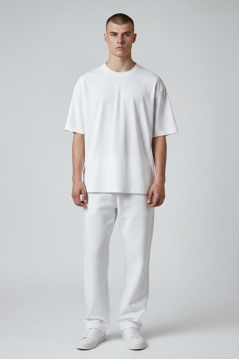 【Esther Wang】2026 EW 信心語錄 3D 立體浮雕厚磅寬版落肩 T 恤_白_男女同款