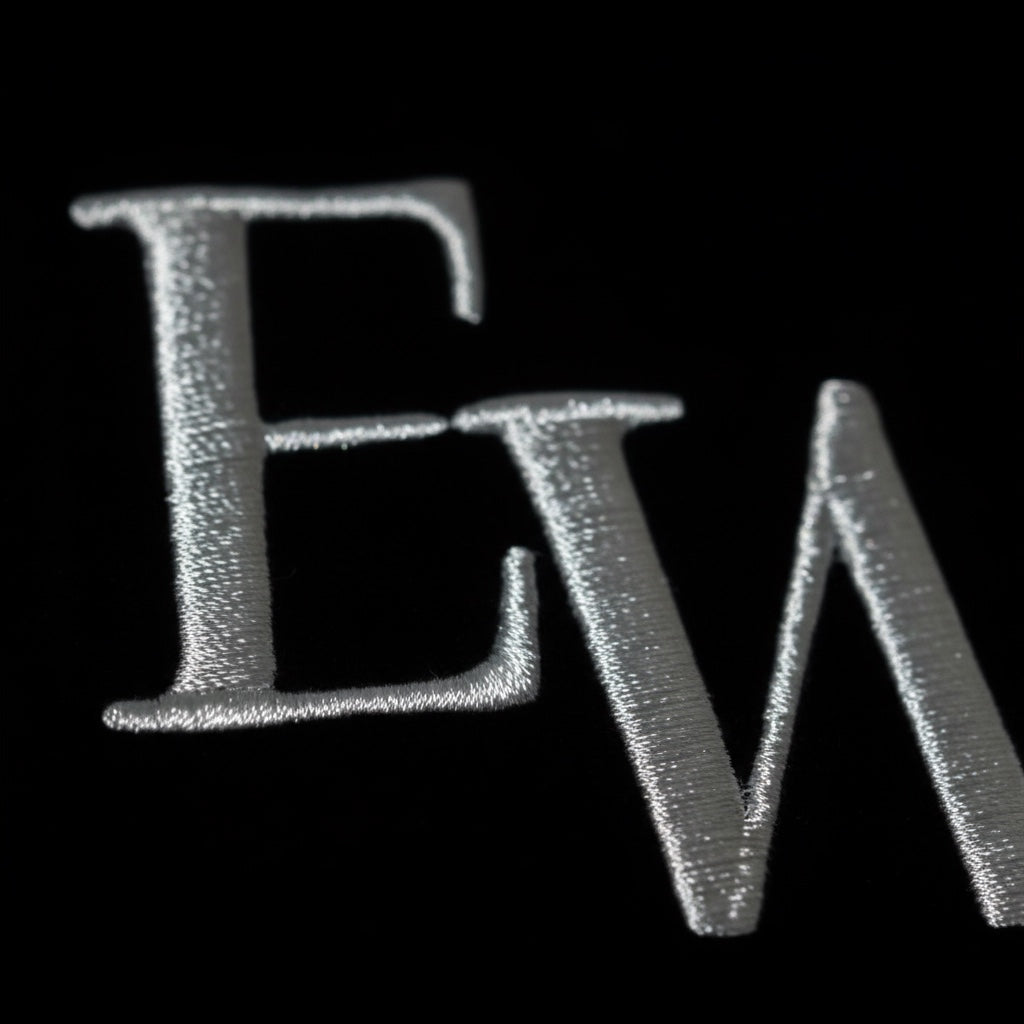 【Esther Wang】 EW 圓領精品刺繡印刷厚磅純精梳棉 T恤_黑色_男女同款