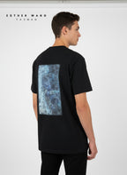 【Esther Wang】 EW 圓領精品刺繡印刷厚磅純精梳棉 T恤_黑色_男女同款